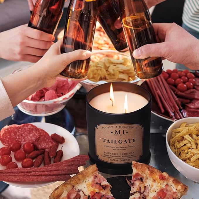 Manly Indulgence Tailgate Scented Candles for Men, 2 Wick, 16.5 oz Premium Soy Blend Wax, 60H Burn, Candles for Home Scented - Made in The USA - Bloomnest