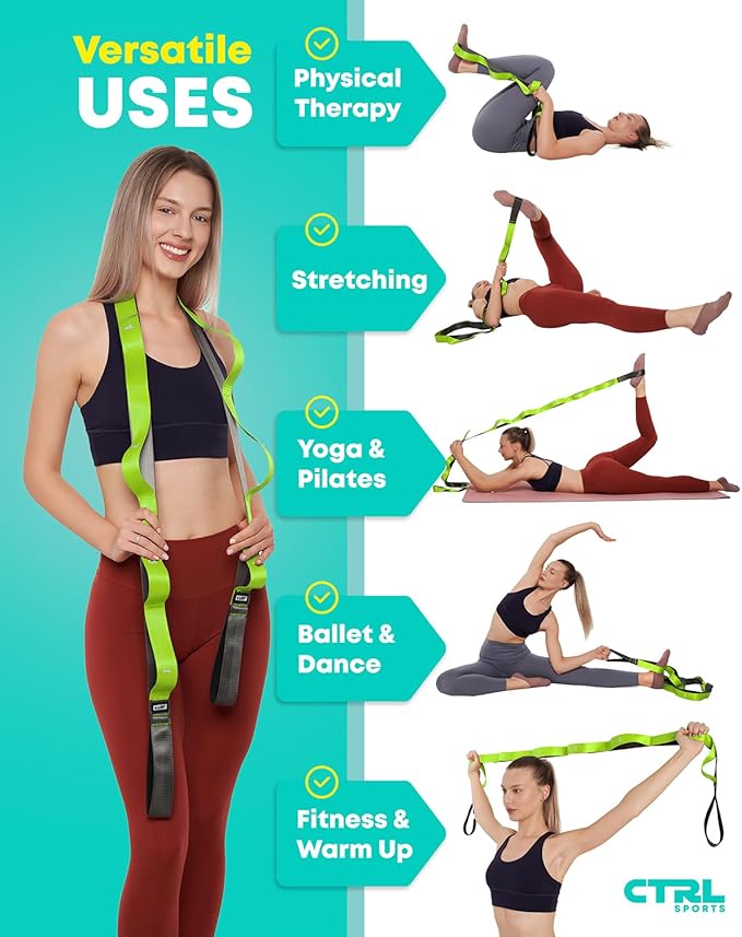 Stretching Strap with Loops - Non Elastic Stretch Band for Physical Therapy, Yoga Strap for Stretching Equipment, Stretch Bands for Exercise and Flexibility - Fascia, Hamstring & Leg Stretcher Belt - Bloomnest