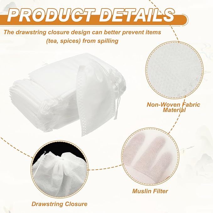 uxcell 100 Pcs Spice Bags for Cooking, 2.4x3 in Disposable Empty Tea Bags Muslin Non-Woven for Loose Leaf Tea Sachet Straining Soups Herbs, White - Bloomnest