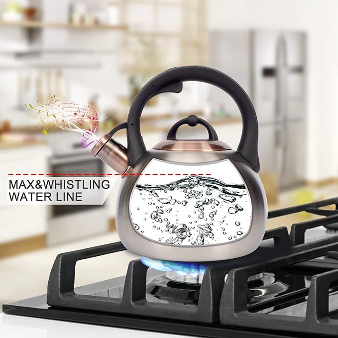 3.1 Quart Teal Whistling Tea Kettle for Stove Top, Food Grade Stainless Steel - Bloomnest
