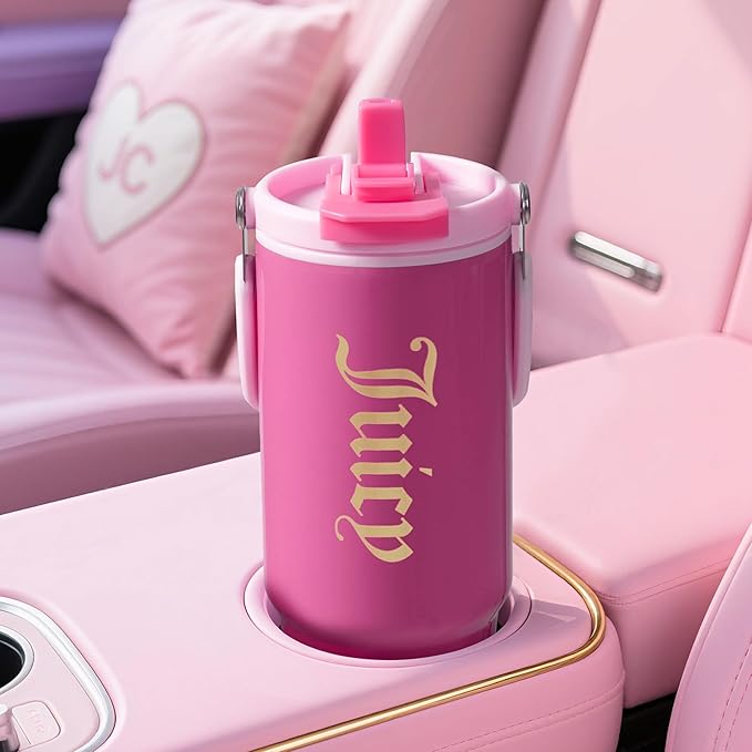 Juicy Couture Flip Fusion Hydration 40oz Stainless Steel Tumbler with Flip Handle, Hot Pink - Bloomnest
