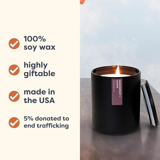 Calyan Wax Co. Passionfruit & Ginger Scented Candle - 75 Hour Burn - Luxury Non Toxic Soy Wax Candles - Long Lasting Black Tumbler Jar Candle for Home - 10.2oz - Bloomnest