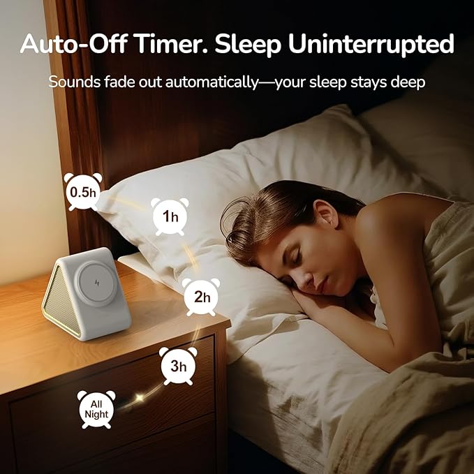 Housbay Sound Machine with Magnetic Wireless Charger for iPhone, 2-in-1 Design for Clutter-Free Nightstand, Dual-Speaker Stereo Sound for Sleeping - Cream - Bloomnest