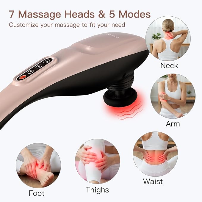 MEGAWISE Handheld Back Massager | Deep Tissue Percussion Massage for Back, Neck, Shoulders, Waist and Legs (Rose Gold) - Bloomnest