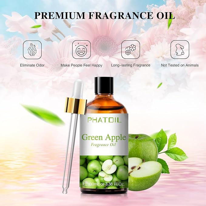 PHATOIL 3.38FL.OZ Green Apple Fragrance Oils for Aromatherapy, Essential Oils for Diffusers for Home, Perfect for Diffuser, Yoga, DIY Candle and Soap Making - 100ml - Bloomnest