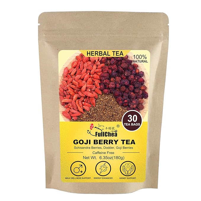 FullChea - Goji Berry Tea For Men, 30 Count X 6g - Premium Five Flavors Herbal Tea Combination - Schisandra Berries, Dodder, Wolfberry - Support Kidney Health & Boost Energy - Bloomnest