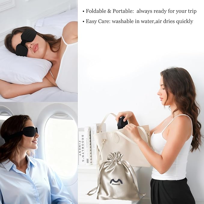 100% Blackout Sleep Eye Mask for Women Men, Zero Pressure Sleeping Mask - Sleep Mask for Cpap Users and Eyelash Friendly Night Blindfold, Adjustable Ultra Soft Comfortable for Dry Eye Mask - Bloomnest