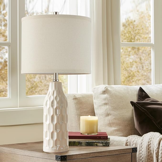 Luvkczc 24.8" Ceramic Table Lamps Set of 2 with 3 Color Temperature & Bulbs Included - Bedside Lamps for Nightstand, Living Room, Bedroom, Home Office Decor - Bloomnest