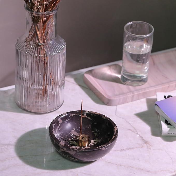 Koville Italian Natural Marble Incense Holder, Incense Holders for Sticks, Sturdy Incense Burner Ash Catcher, Ideal for Meditation, Relaxing, Easy to Clean(Nero Portoro)