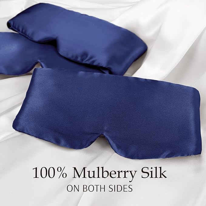 Zenssia 100% Mulberry Silk Sleep Mask Eye Mask for Man and Woman with Adjustable Headband, Full Size Large Sleep Mask & Blindfold for Total Blackout for All Night Sleep, Travel & Nap-Dark Blue - Bloomnest