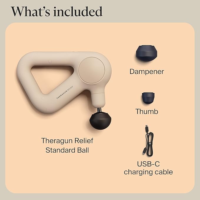 TheraGun Relief by Therabody - Easy-to-Use, Comfortable & Light Handheld Percussion Massage Gun for Everyday Pain Relief Massage Therapy in Neck, Back, Leg, Shoulder and Body (Sand) - Bloomnest
