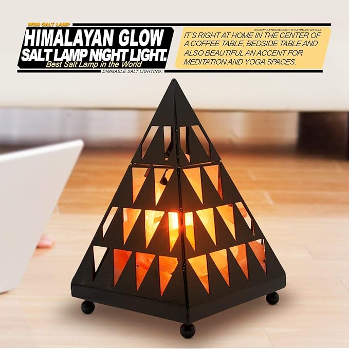 Himalayan Glow Pyramid Style Crystal Salt Night Light lamp with Pink Salt Chunks, Salt Lamp Bulb,(ETL Certified) Dimmer Switch, Unique Lightening Ambience - Bloomnest