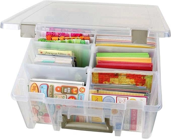 ArtBin 6990ZZ Super Satchel Double Deep 3-Pack, Portable Art & Craft Organizers with Handles, [3] Plastic Storage Cases, Clear & Gold - Bloomnest