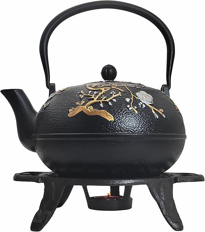 Cast Iron Tea Set with Cast Iron Warmer, Japanese Tetsubin 60.9oz Large Teapot Set with Infuser for Loose Tea, Heavy Tea Kettle for Stovetop Safe, Asian Elegant Durable Teaset Gift - Bloomnest