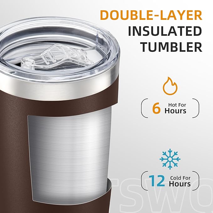 20 oz Tumbler Bulk with Lid Stainless Steel Insulated Tumblers Double Wall Vacuum Coffee Mug Powder Coated Tumbler Cups for Cold and Hot Drinks, Coffee, 12 pack