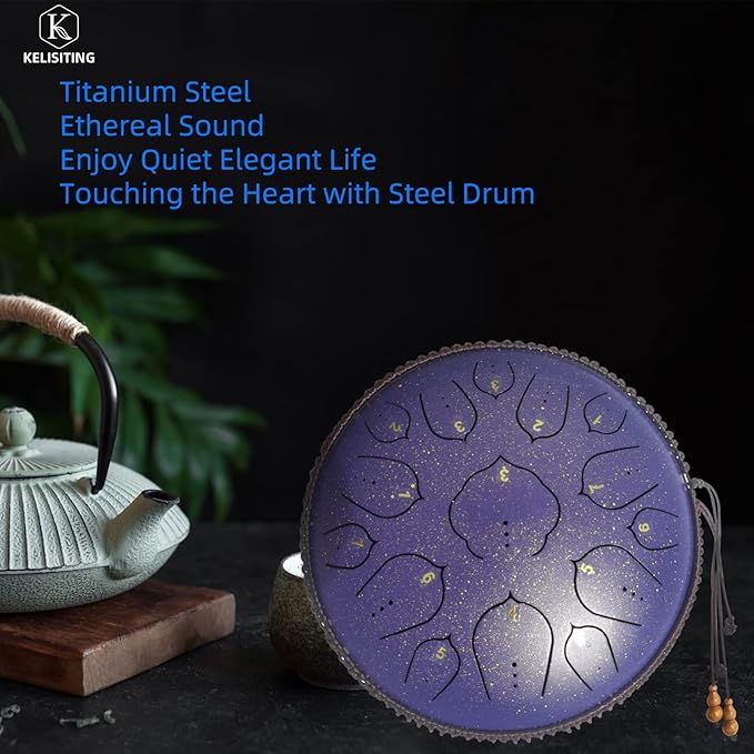 14 Inch 15 Notes D Major Steel Tongue Drum,Premium Adult's Music Hand Drum Instrument,Clean Clear Ethereal Sounds,Purple - Bloomnest