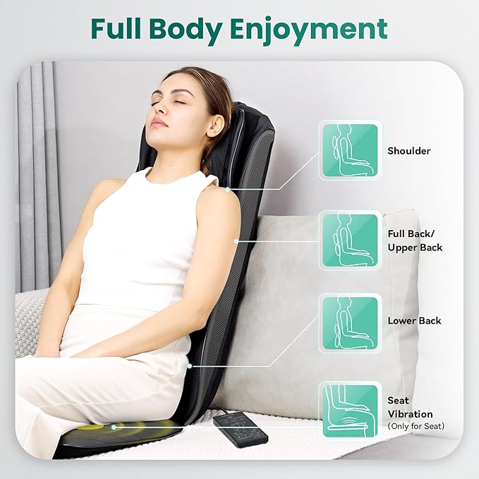 Snailax Upgraded Shiatsu Back Massager with Heat -Deep Kneading Massage Chair Pad with Adjustable Intensity,Full Body Massage Seat Cushion for Relaxation - Bloomnest