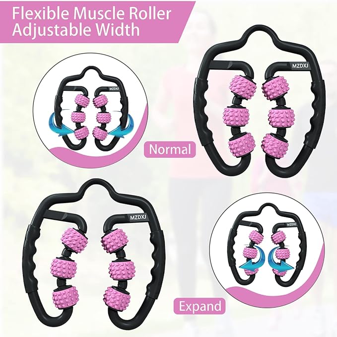 Cellulite Massage Tool Muscle Roller - Deep Fascia Massager & Dimpled Skin Remover for Legs, Thighs & Buttocks - Anti-Cellulite Roller, Smooth Skin, Pain Reliefs (Black Pink -6Wheel) - Bloomnest