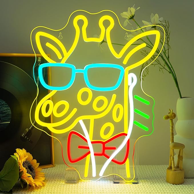 Lucunstar Giraffe Neon Sign Music LED Sign for Wall Giraffe Decor for Bedroom Studio Live House Animal Neon Light Up College Room Music Gifts for Animal Lovers Teens - Bloomnest