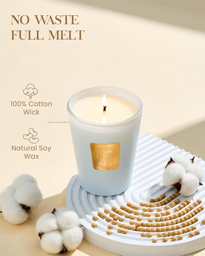 M&SENSE Linen Breeze Scented Natural Soy Wax Candle, 14.1oz 60 Hours Long Lasting Slow Burning Candles for Home Decor, Aromatherapy Candle for Stress Relief - Bloomnest