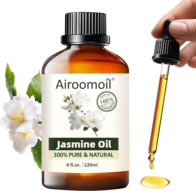 Pure Jasmine Essential Oil, 4 fl oz/120 ml, with a Soft Floral Scent, Suitable for diffusers and Everyday Home use. It can be Used in Aromatherapy, DIY Candles, and soap Making, Large Airoomoil