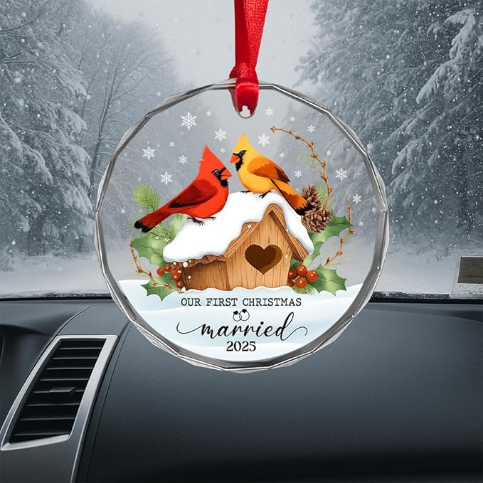 First Married Glass Ornament – Handcrafted Hanging Decoration, Elegant Keepsake with Unique First Married Design, for Home, Holiday Tree, or Special Occasion - Bloomnest