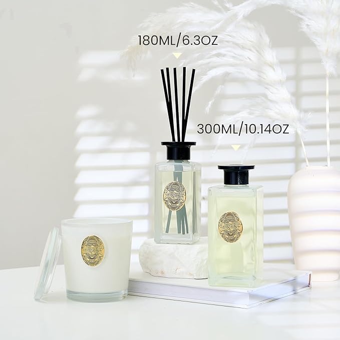 M&SENSE 6.3 oz Large Reed Diffuser Set | Creamy Vanilla Scent Oil Diffuser with Sticks | Hotel Collection Non-Toxic Essential Oil |for Bedroom Bathroom Living Room MSENSE
