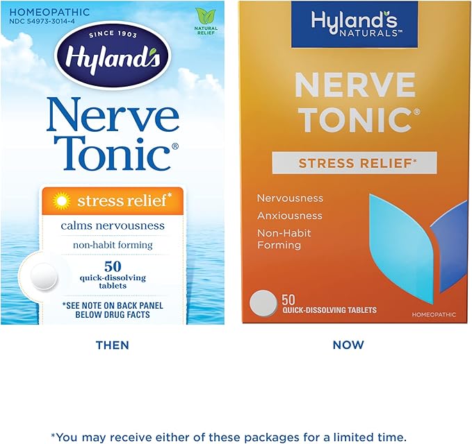 Hyland's Nerve Tonic Stress Relief Tablets, Natural Relief of Restlessness, Nervousness and Irritability Symptoms, Non-Habit Forming, Quick Dissolving Tablets, 50 Count Hylands