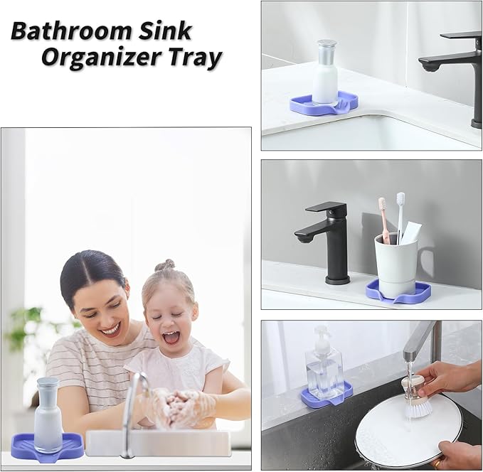 Silicone Bathroom Soap Dishes with Drain Spout-Bathroom and Kitchen Sink Organizer,Sponge Holder,Dish Soap Tray,Perfect for Dispenser,Scrubber,Bottle on Sink or Counter-Light Purple 4.9"×3.2" - Bloomnest