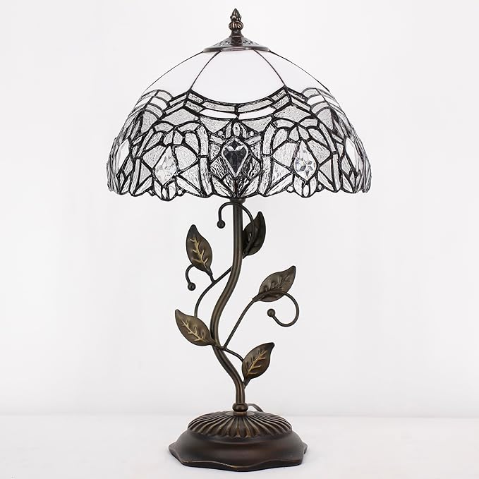 Tiffany Lamp Table Lamp Stained Glass Desk Lamps 12X12X19 Inches Reading Light Decor Bedroom Living Room (White Crystal Style) - Bloomnest