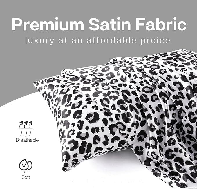 MR&HM Satin Pillowcase for Hair and Skin, Silk Satin Pillowcase 2 Pack, Toddler Size Pillow Cases Set of 2, Silky Pillow Cover with Envelope Closure (13x18, White Leopard) - Bloomnest