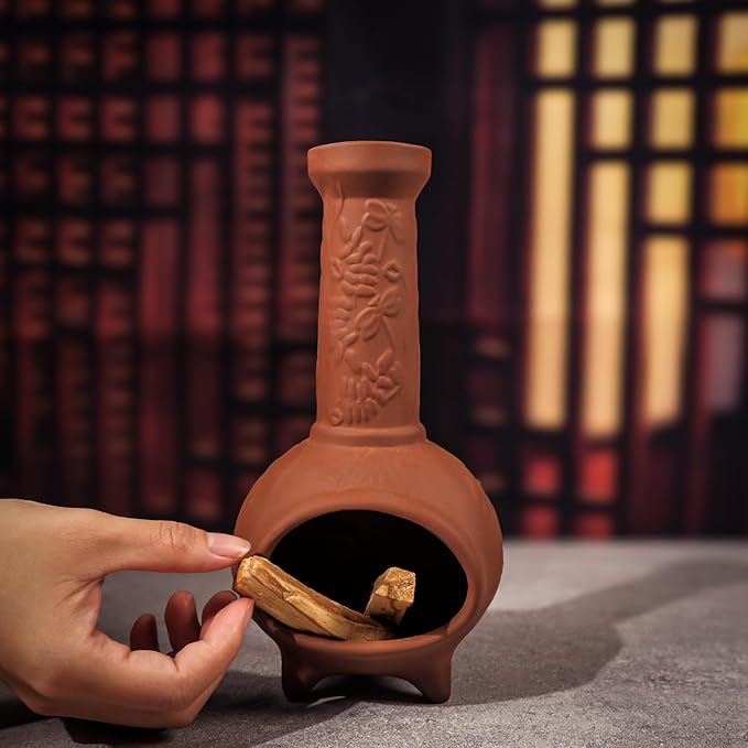 Handmade Terracotta Palo Santo Holder & Mini Chiminea Incense Dish-Elegant Cone Burner for Palo Santo Sticks & Sage-Ideal for Energy Cleansing, Yoga, Meditation,Zen,Altar Decor & Aromatherapy - Bloomnest