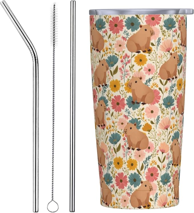Tumbler with Lid and Straw 20 oz Stainless Steel Cup Insulated Tumbler Coffee Mug for Home Office or Car Christmas Birthday Gifts - Bloomnest