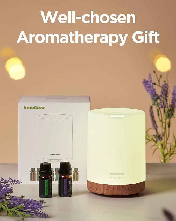 InnoGear Aromatherapy Diffuser & 8 Essential Oils Set, 300ml Premium 5-in-1 Ultrasonic Essential Oil Diffusers Scent Humidifier Aroma Diffuser Vaporizer Auto-Off Timer for Room Office Home, Yellow - Bloomnest