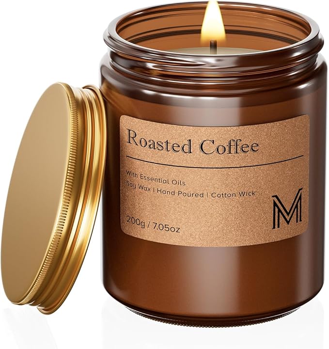M&SENSE Roasted Coffee Candles for Home Scented Aromatherapy Candle Gift Set for Women and Men,7.05oz Soy Wax Long Lasting Amber Jar Candles Gift for Birthday Housewarming Mother's Valentine Day - Bloomnest