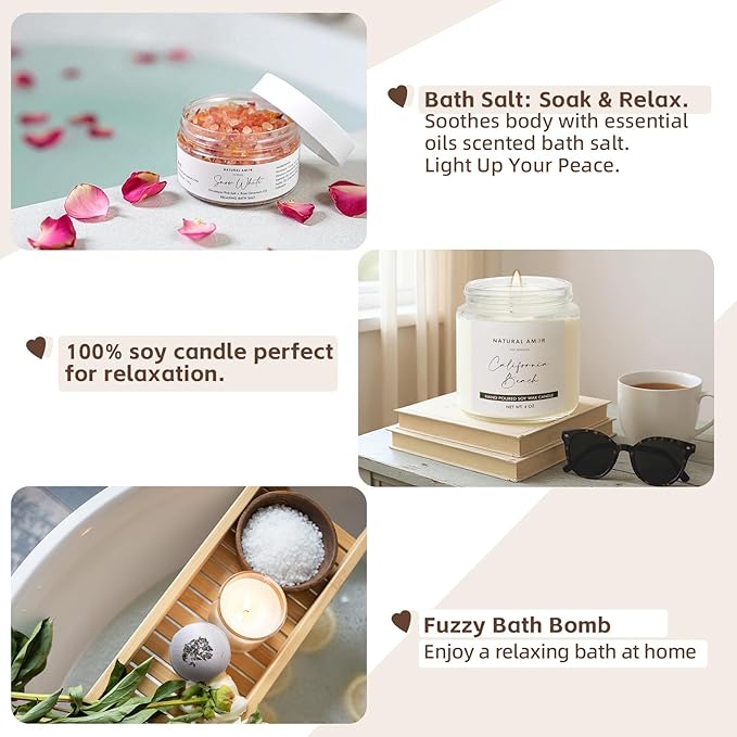 Natural Amor Spa Gift Set for Women – 6-Piece Self Care Gift Box with Handmade Soap, Bath Bomb, Candle & Skincare, Ready-to-Gift Relaxation Set - Bloomnest