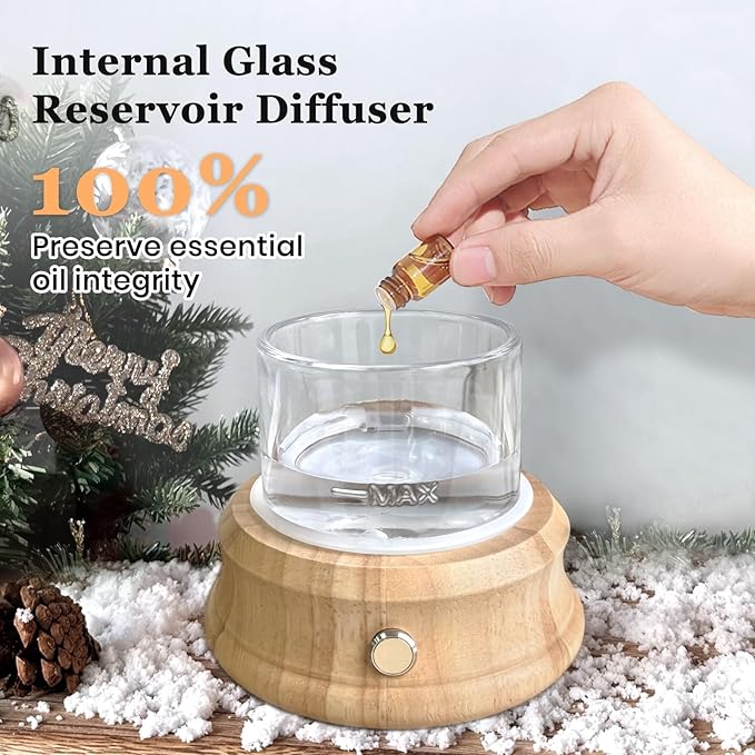 80ML Glass Essential Oil Diffuser with Glass Reservoir & Wood Base, Small Ultrasonic Aroma Diffusers with Auto-Off 7 Color for Home Office Bedroom Yoga