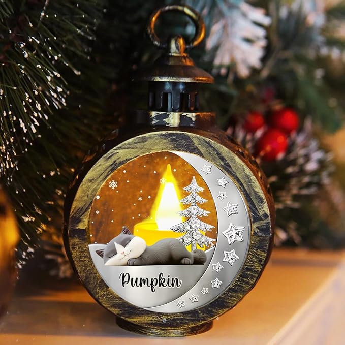 Wrappiness Beside My Cat Memorial Christmas Lantern - Personalized Breeds 3D Effect Remembrance Light for Loss of Cat, Sympathy Gift for Pet Owners Death of Pets Hanging Lighting Ornamnent - Bloomnest
