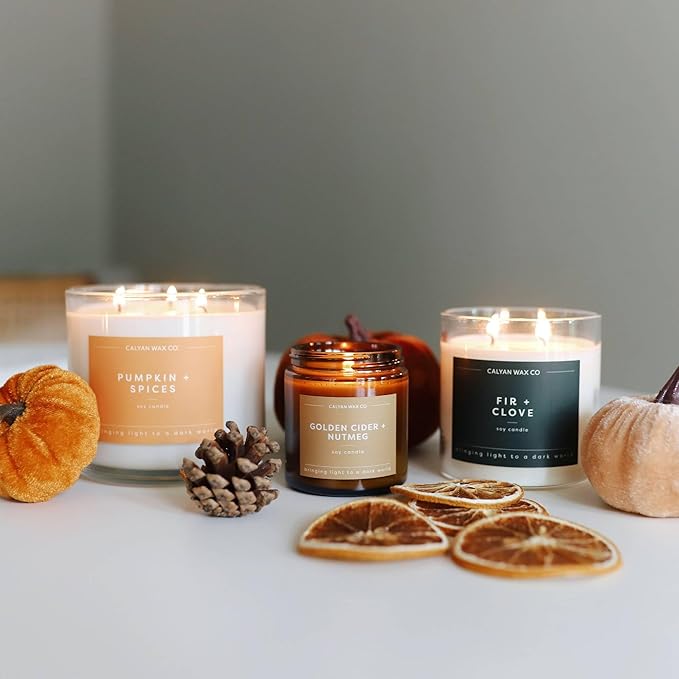 Calyan Wax Co. Pumpkin & Spices 3 Wick Scented Candle - 43 Hour Burn - Luxury 3 Wick Soy Candles - Non Toxic Soy Wax Candles - Long Lasting Large Glass Jar Candle for Home - 14.9oz - Bloomnest