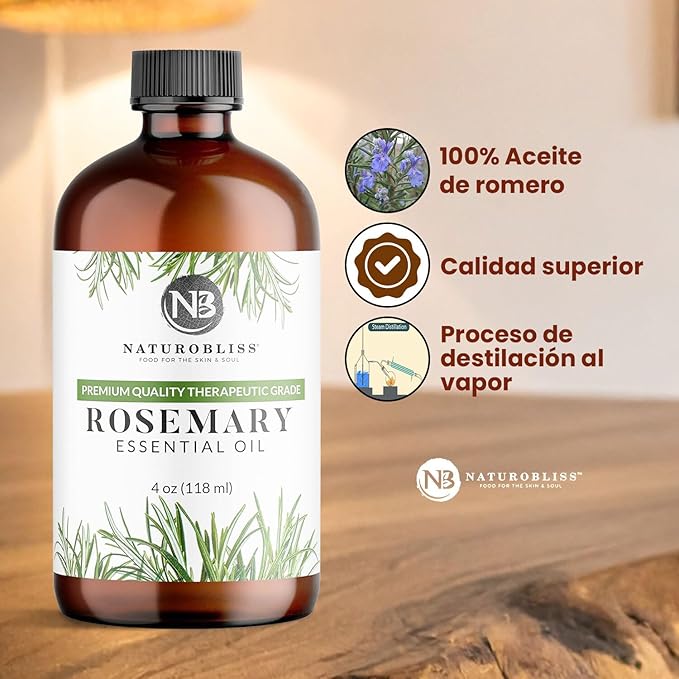 NaturoBliss 100% Pure Rosemary Essential Oil Therapeutic Grade Premium Quality (4 fl. oz) with Glass Dropper, Perfect for Aromatherapy - Bloomnest
