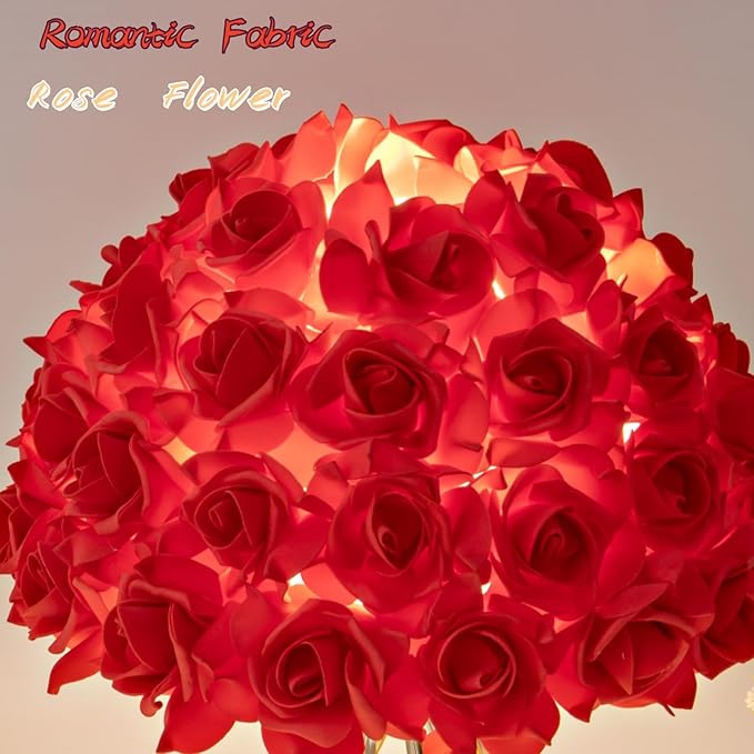 Red Rose Flowers Lamp Artificial Flower Table Lamp Bouquet Desk Lamp Romantic Princess Nightstand Petal Light for Valentines Mother's Day Bedside Lamp Wedding Deco Party Home Bedroom - Bloomnest