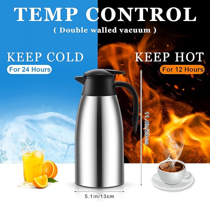 Norme 2 Pcs Thermal Coffee Carafe Insulated Stainless Steel Coffee Carafe for Hot Liquid Vacuum Thermal Pot Creamer Pitcher Dispenser with Brushes Keeping Hot Water Milk(Silver,68 oz) - Bloomnest