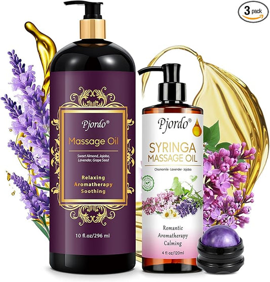 2 Pack Massage Oil for Massage Therapy, Lilac Oil, Lavender Massage Oil for Skin, with Massage Roller Ball, Natural Body Oil for Calming, Aromatic, Soothing, Spa Gift Set for Him Her - Bloomnest