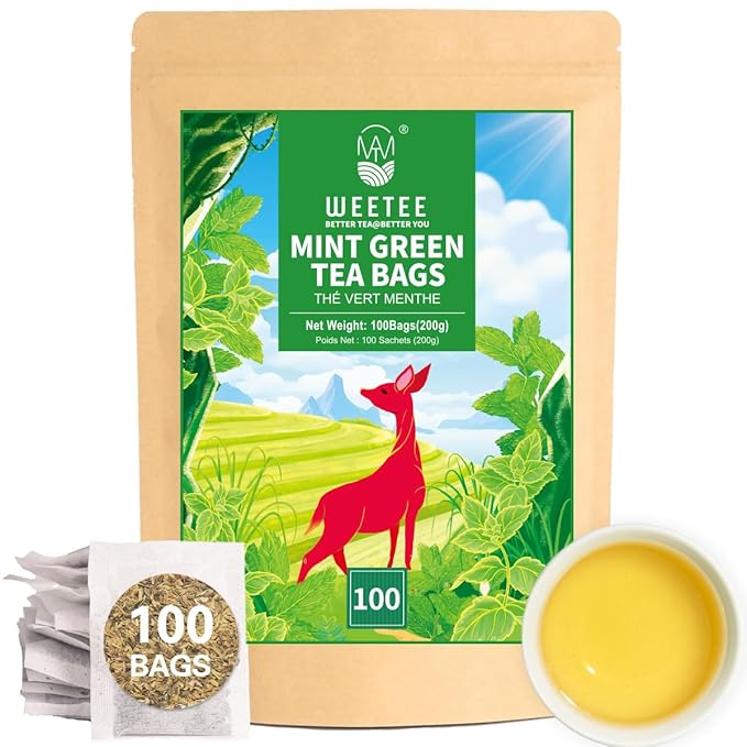 WT WEETEE Mint Green Tea Bags, 100 Count, Perfect blend of Green Tea, Peppermint, Spearmint, Lemongrass, Lemon Balm, Low Caffeine Mint Medley Herbal Tea - Bloomnest