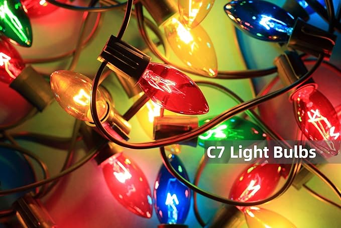Couah C7 Christmas Light Bulbs C7 Clear Multi-Color Replacement Bulbs（25 Pack） C7 Ceramic Outdoor String Light Replacement Bulbs, C7/E12 Candelabra Base, 5 Watt - Bloomnest