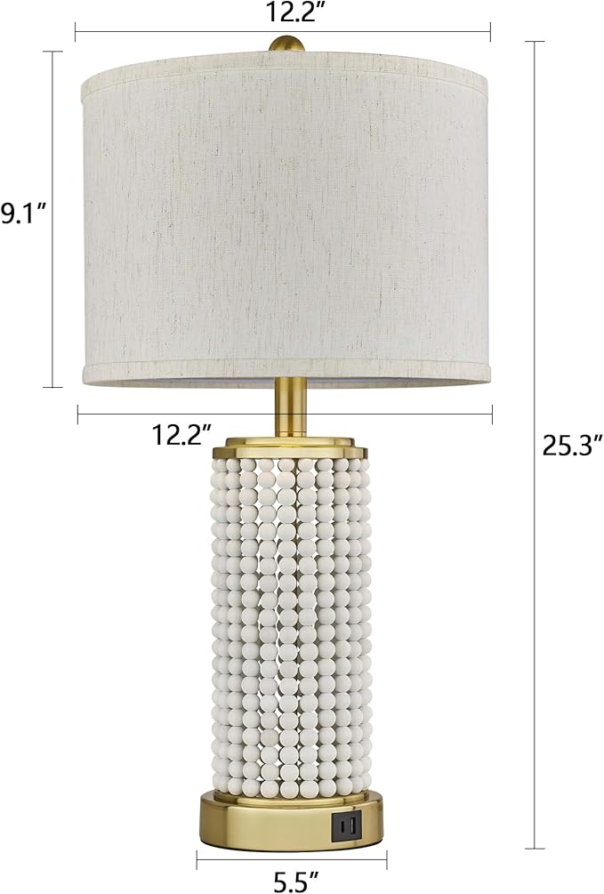Wood Beaded Table Lamp Set of 2 for Living Room Bedroom Touch Control 3-Way Dimmable 24.5" Farmhouse Table Lamps Rustic Nightstand Bedside Lamps(2 Bulbs Included) - Bloomnest