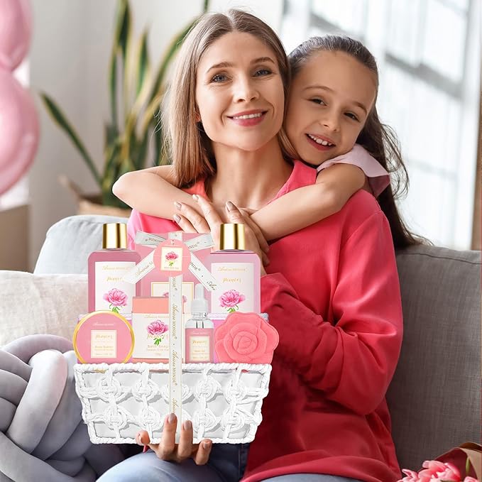 Gift Basket for Women Bath and Body Gift Basket Set for Women, 9pcs Home Spa Set for Self Care, Mothers Day Relaxing Bath Sets Birthday Christmas Gifts for Mom Sister Her Wife - Bloomnest