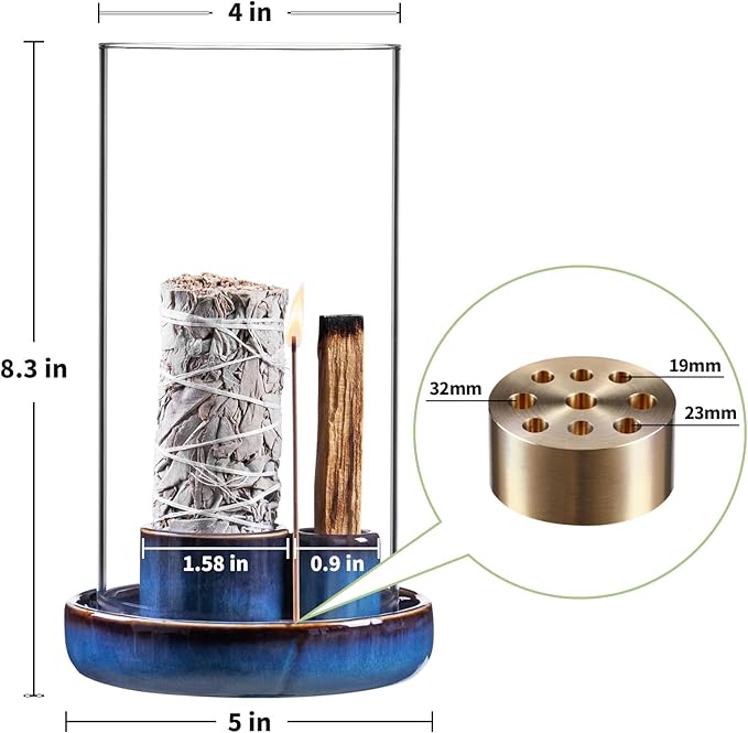Incense Holder for Sticks with Glass Ash Catcher, Anti-Ash Flying, 4 in 1 Incense Burner Palo Santo Holder Insence-Stick Holder and Candle Holder for Burning Sage and Sticks for Burning - Bloomnest