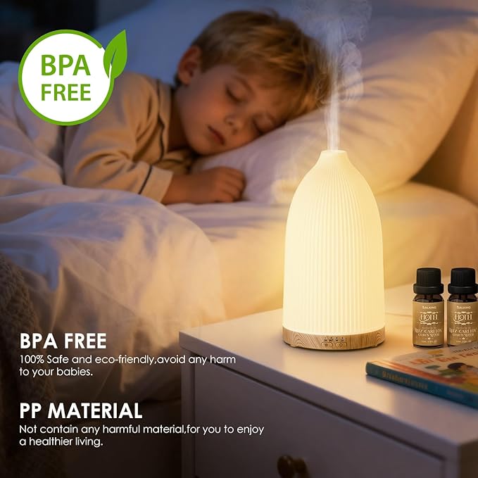 SALKING Essential Oil Diffuser, 100ml Aromatherapy Diffusers with Adjustable Mist Mode Timer Setting, Ultrasonic Diffusers for Essential Oils, Warm White Lights, 7 LED Colors, for Office Home - Bloomnest