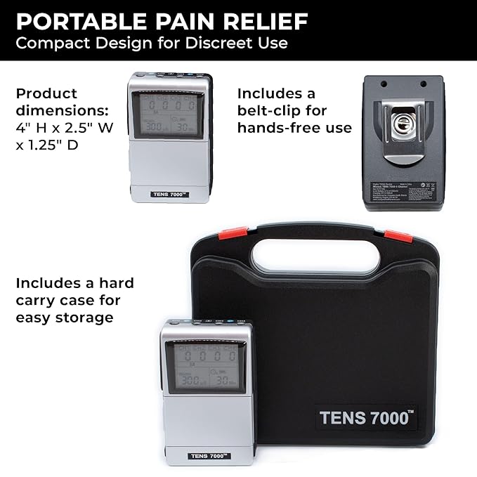 TENS 7000 Pro Rechargeable Tens Unit Muscle Stimulator, 4 Channels, Back Pain Relief, 8 Electrodes/Unit Pads, EMS and TENS Machine, Muscle Recovery & Growth, Stim Machine, Electrotherapy TENS7000